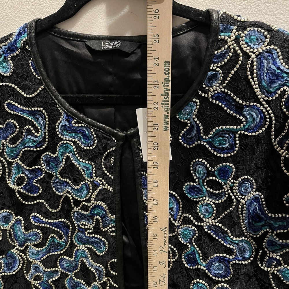 Dennis Basso Women's Black Aqua Blue Embroidery Lace Lined Jacket Size US 12 NEW - Picture 4 of 16